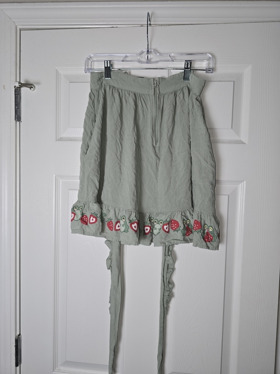Hot Topic Dresses & Skirts - Hot Topic Sage Green Mini Skirt with Strawberry Trim Suspender Size Medium